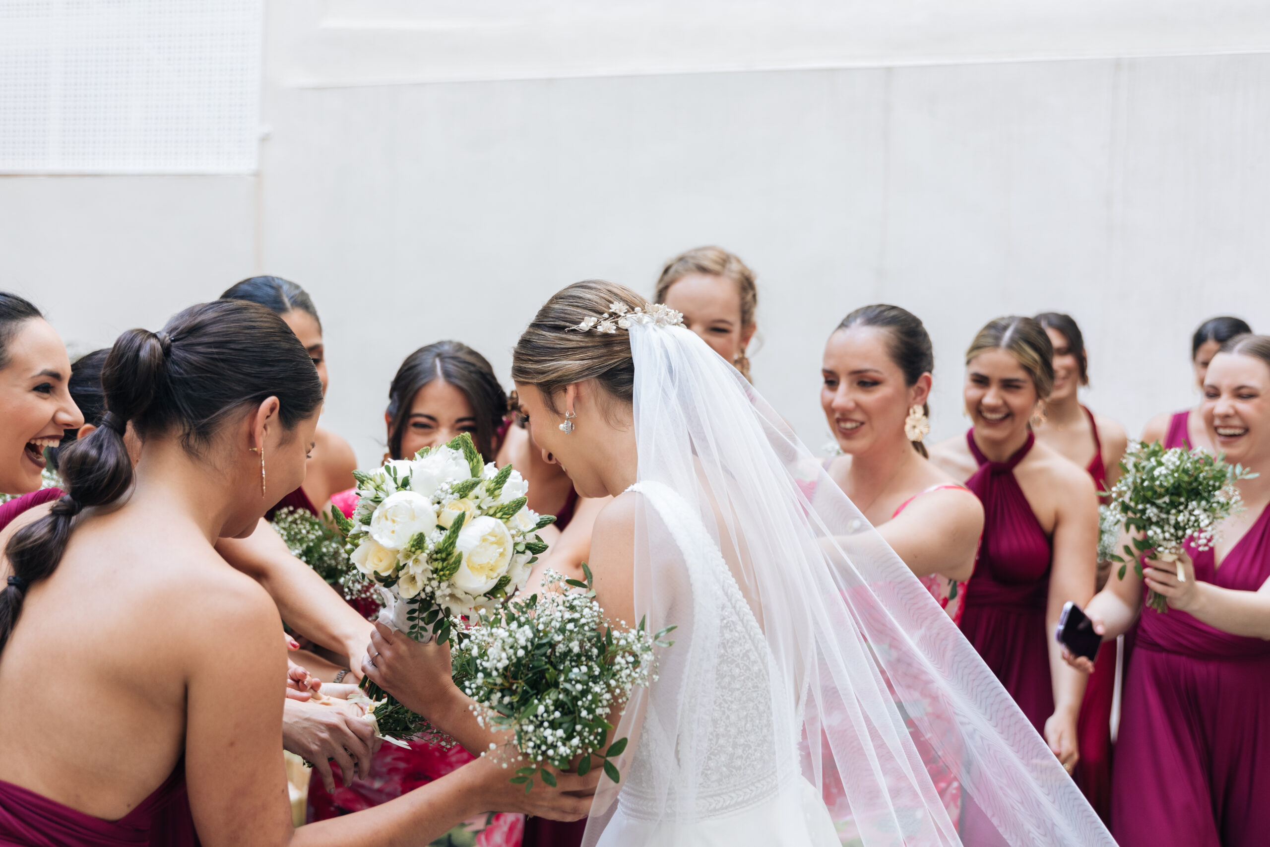 bride and bridesmaids emotional wedding photography